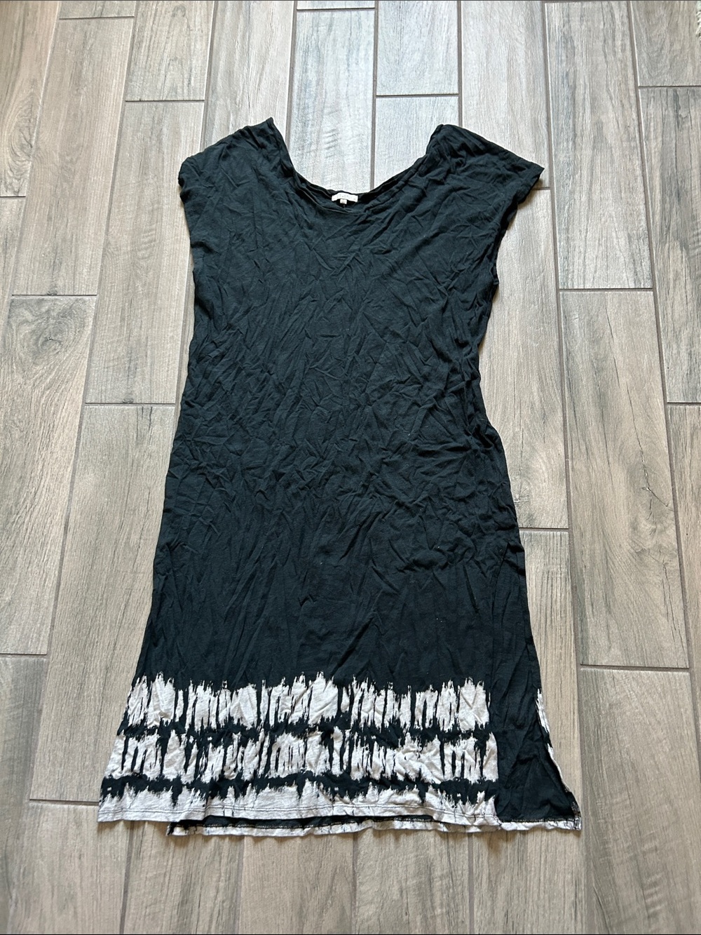 Z Supply Black Swim Coverup Dress with White Tie-Dye Hem